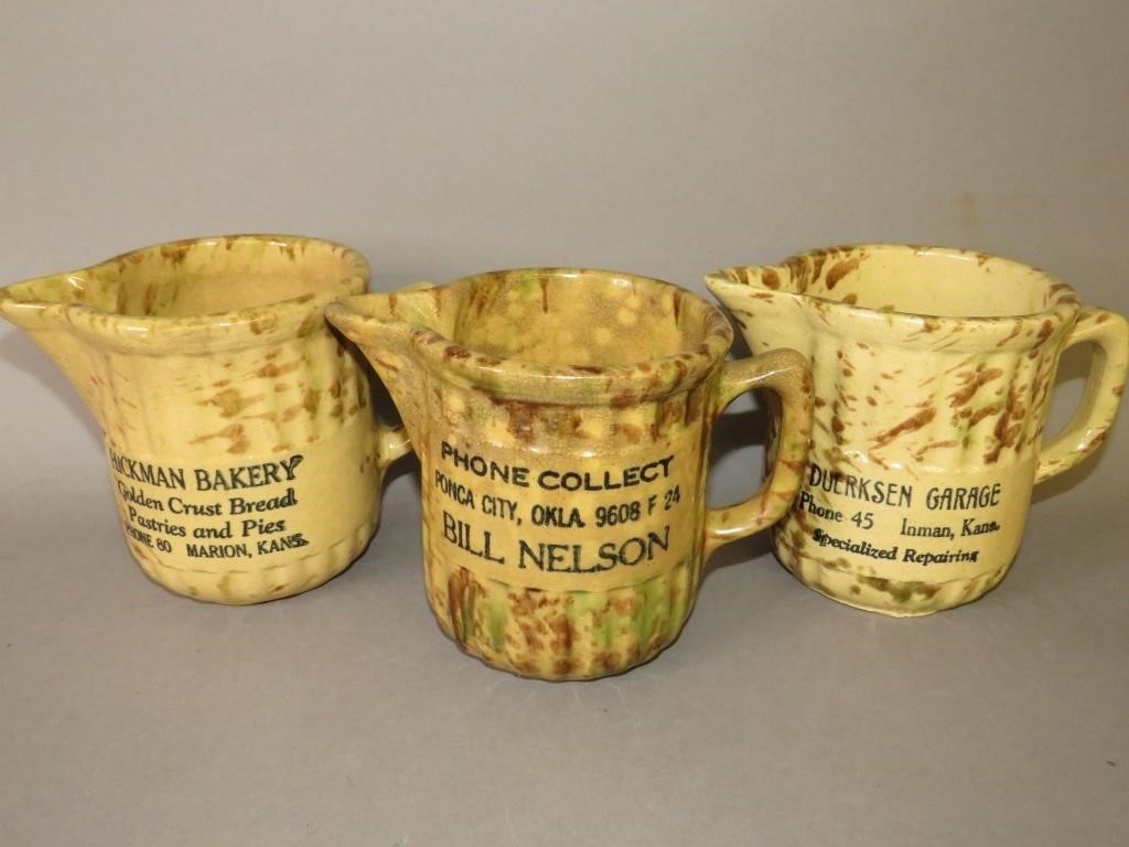 3 SPONGED STONEWARE ADVERTISING