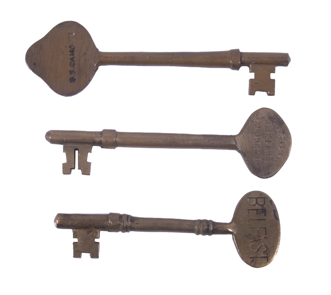 (3) STEAMSHIP KEYS Original Brass