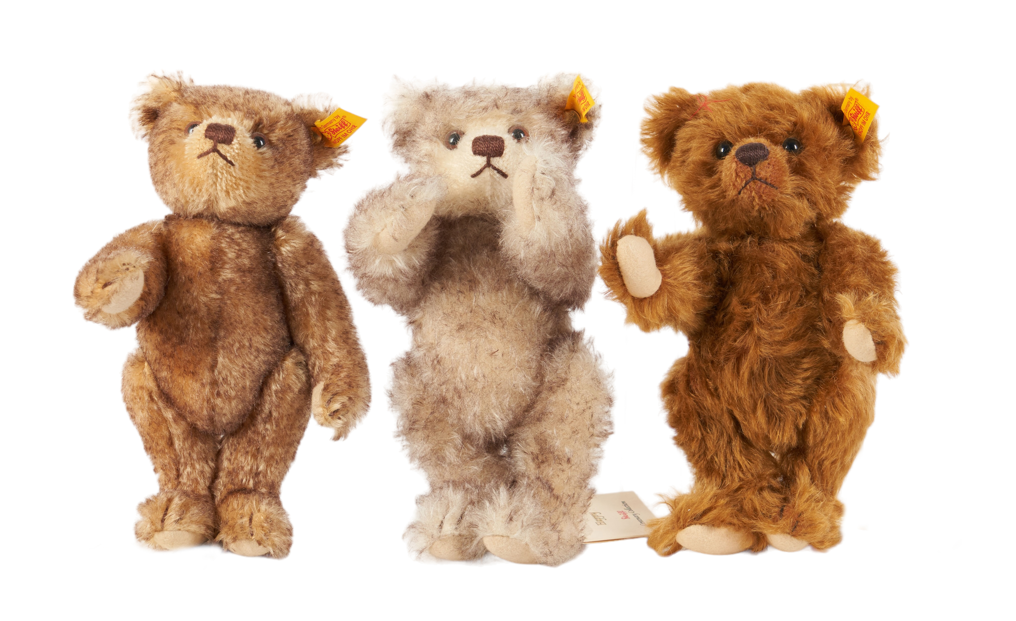 (3) Steiff mohair teddy bears, 8"