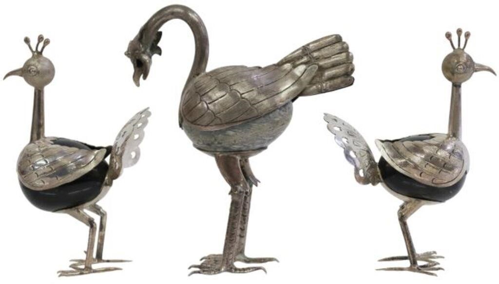 (3) STERLING & 825 SILVER ONYX BIRD