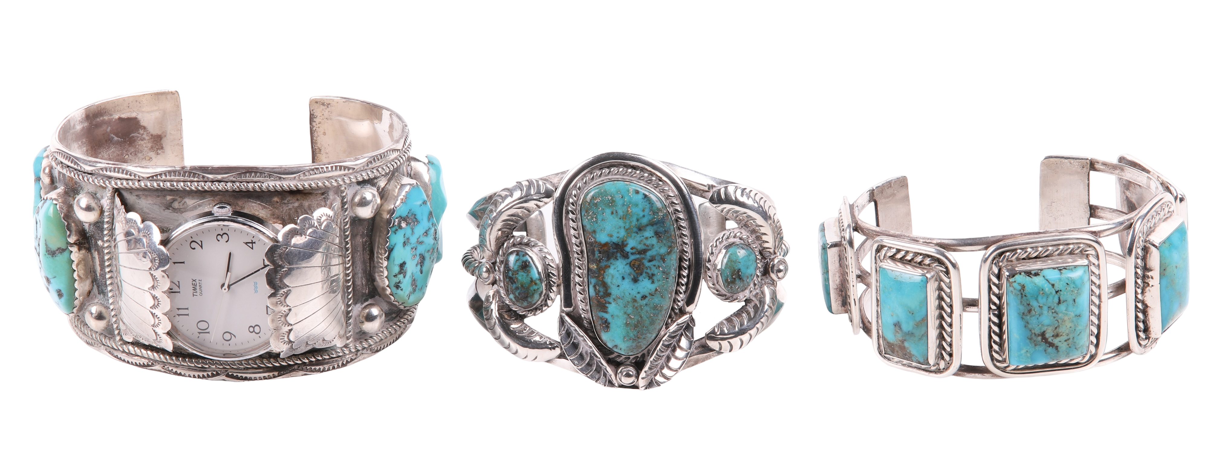 (3) Sterling and turquoise cuff