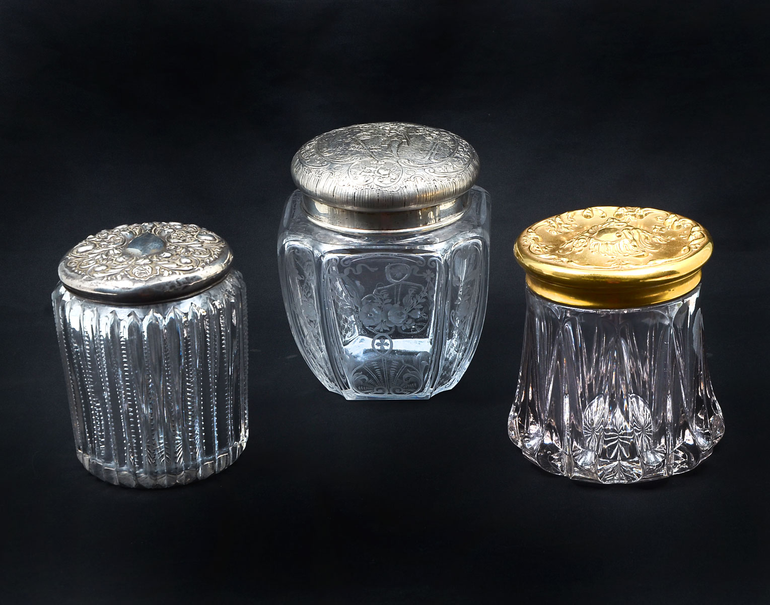 3 STERLING & CRYSTAL HUMIDORS: