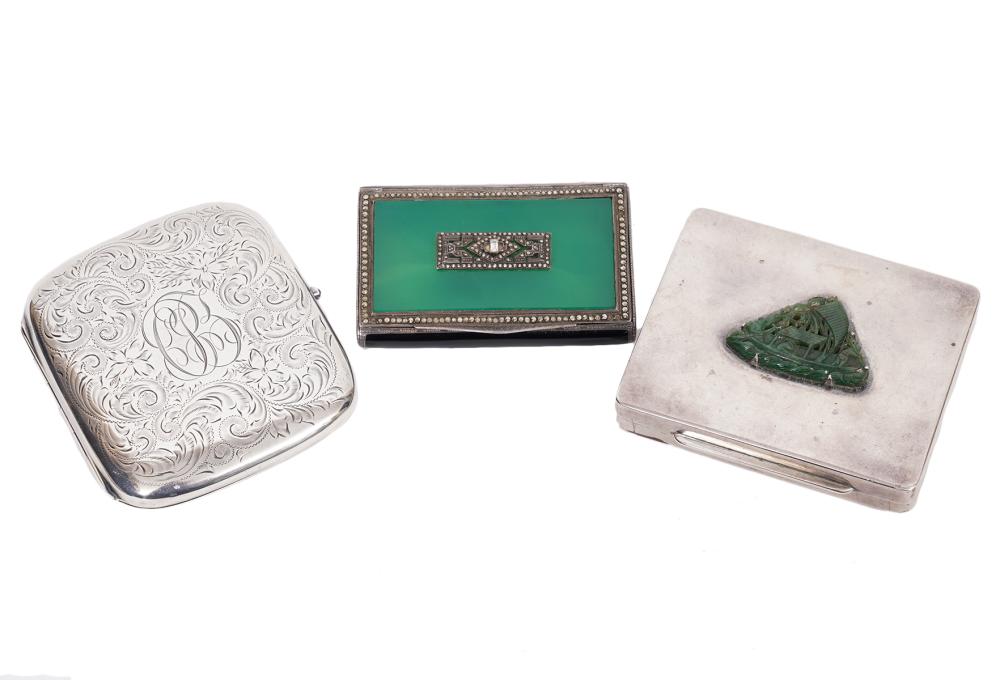 3 STERLING, JADE & JEWELED