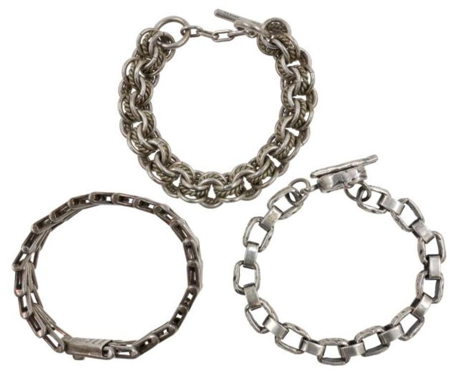 (3) STERLING SILVER LINK BRACELETS,