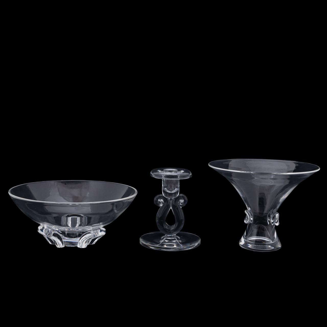 3 STEUBEN COLORLESS DECORATIVE