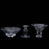 3 STEUBEN COLORLESS DECORATIVE