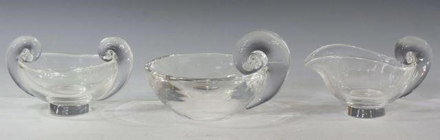 (3) STEUBEN GLASS OLIVE DISH, SUGAR