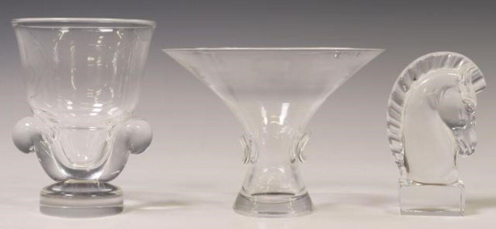 (3) STEUBEN GLASS VASES & HORSE