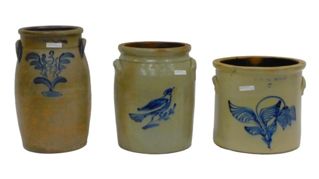 (3) STONEWARE CROCKS. 19TH-CENTURY.