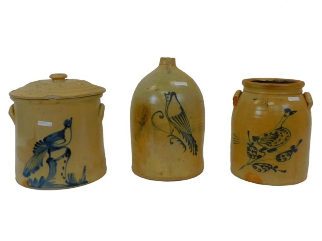 (3) STONEWARE CROCKS AND JUG WITH