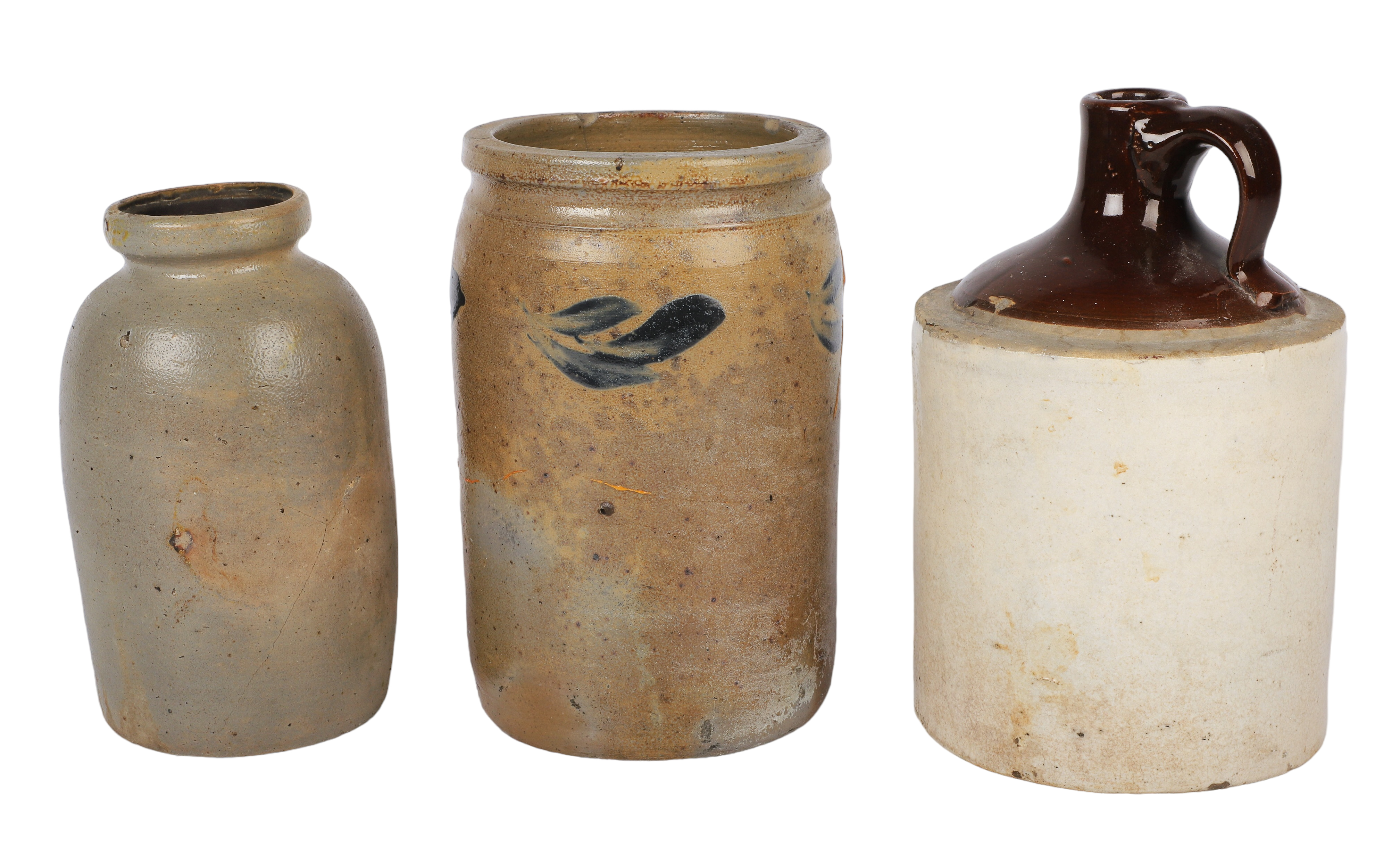 (3) Stoneware crocks, c/o blue