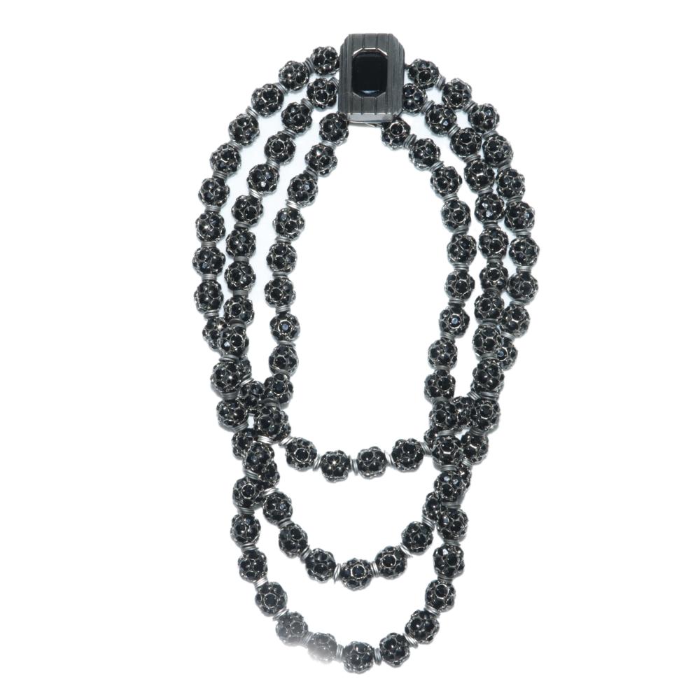 3 STRAND BLACK RHINESTONE BALL