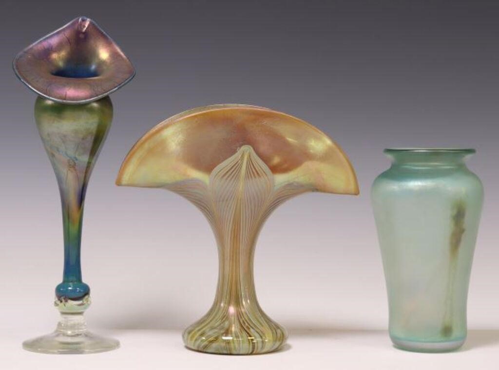 (3) STUDIO ART GLASS VASES, PEET