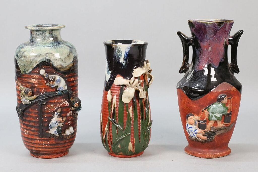 3 SUMIDA POTTERY VASES3 Sumida ware