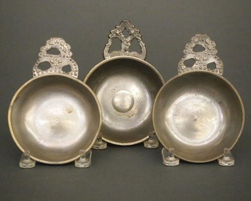 3 "TASTER" PEWTER PORRINGERSThree