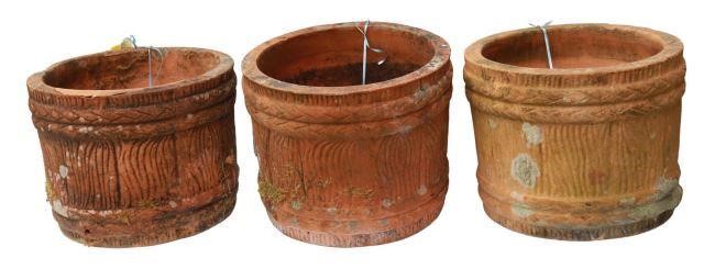 (3) TERRACOTTA BARREL FORM GARDEN