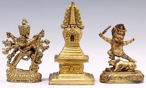 (3) TIBETAN GILT BRONZE PALDEN,