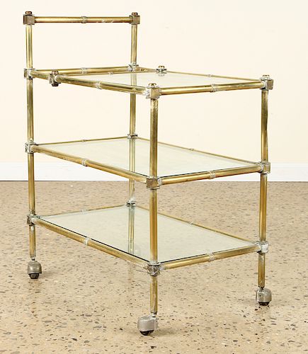 3 TIERED BRASS GLASS BAMBOO BAR