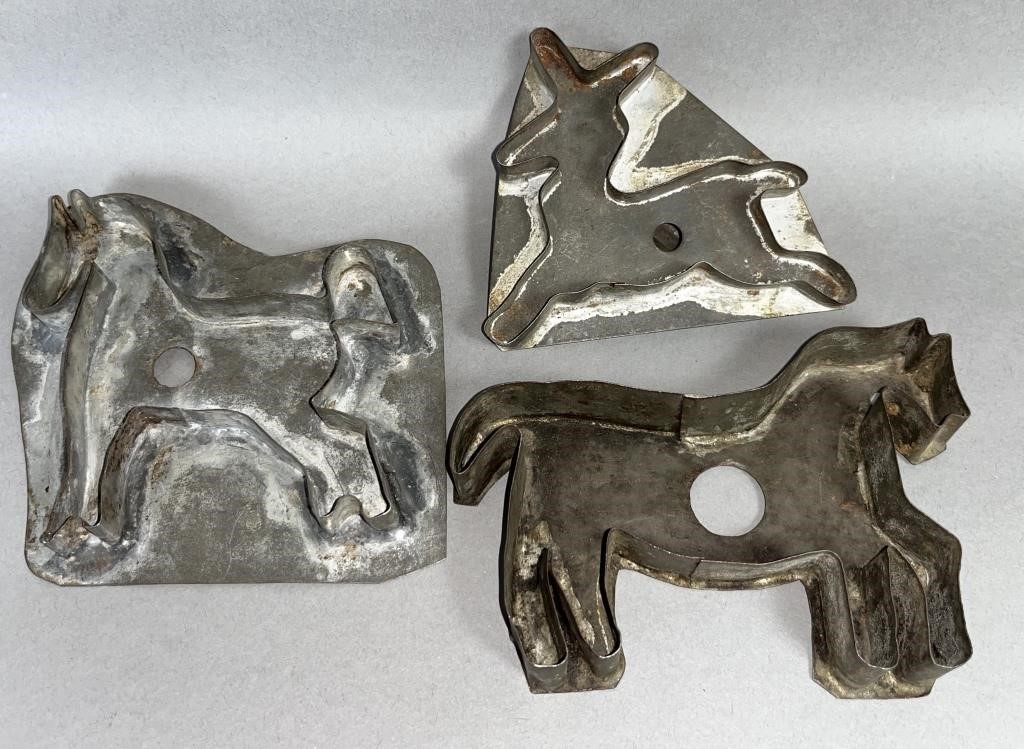 3 TIN COOKIE CUTTERS CA. 1890-1930;