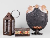 (3) Tin lantern, sconce and bo