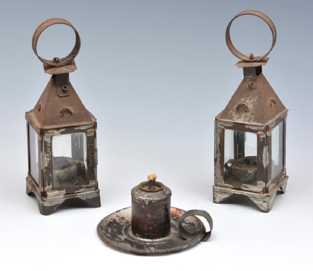 3 TIN WHALE OIL LANTERNS, TWO 7
