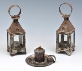 3 TIN WHALE OIL LANTERNS, TWO