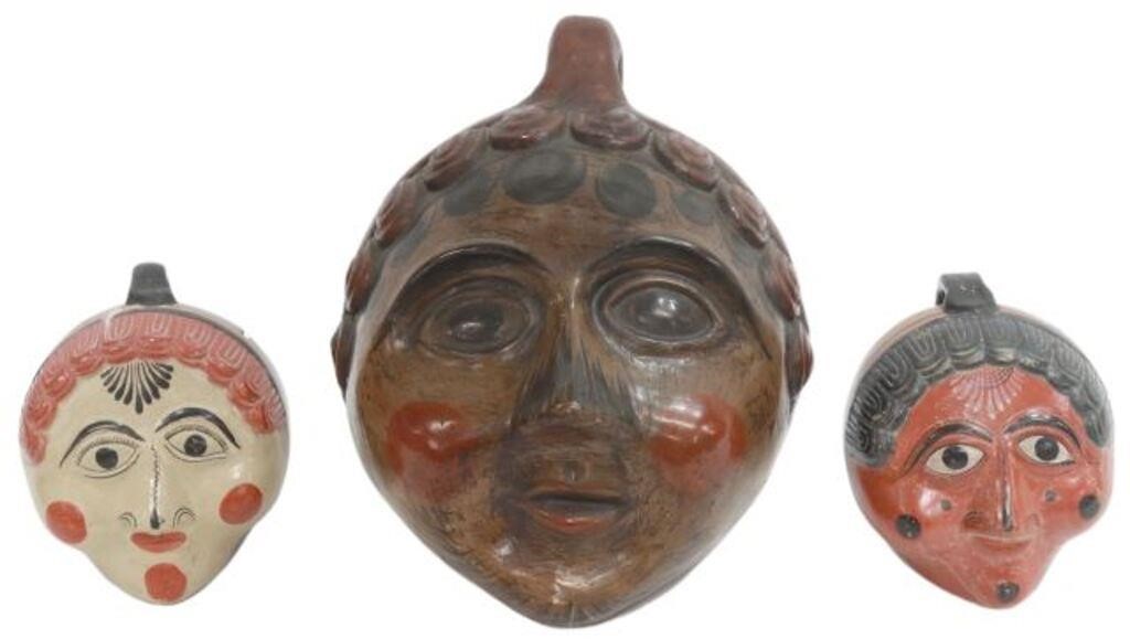 (3) TONALA POTTERY HEAD COIN BANKS,