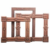 (3) Tramp art frames, circa 19