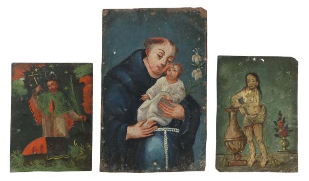(3) UNFRAMED OIL ON TIN RETABLOS,