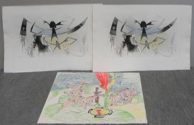 3 Unframed Prints. 2 LAM Etchings &
