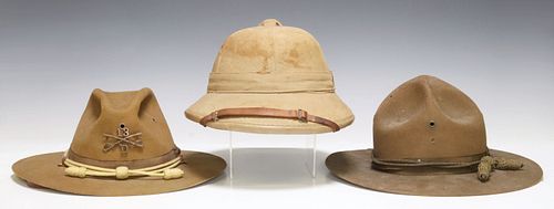 (3) U.S. ARMY CAMPAIGN HATS, ONE IS