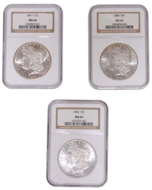 (3) US MORGAN SILVER DOLLARS, NGC