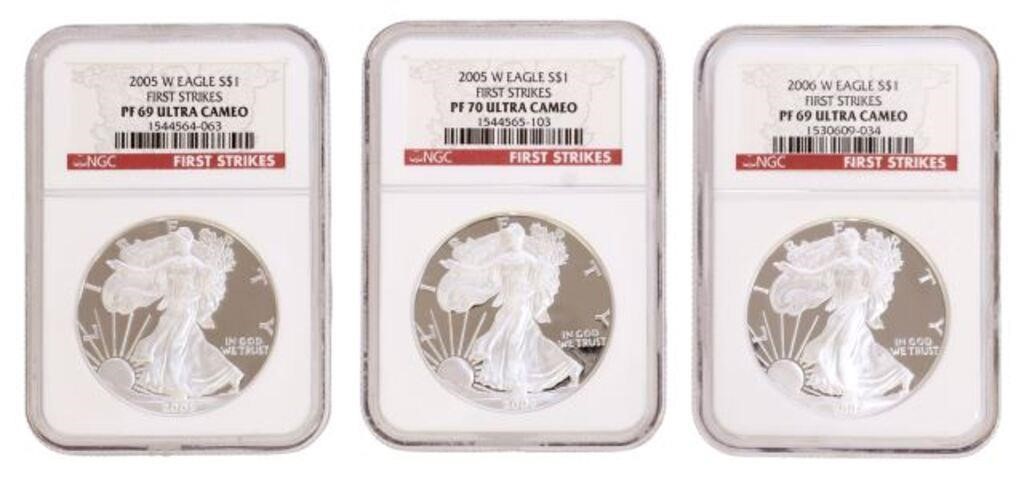 (3) US SILVER EAGLES ULTRA CAMEO PF