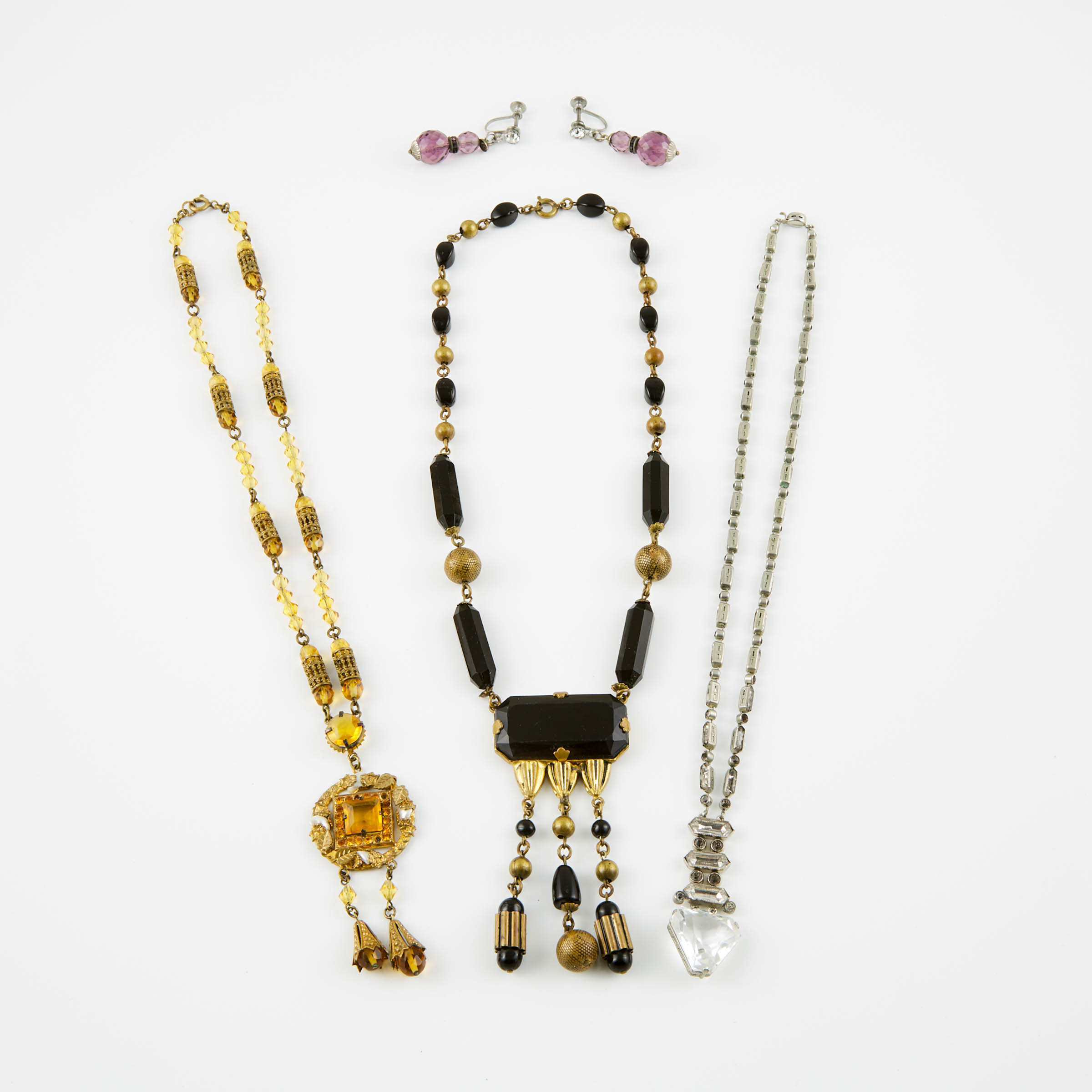 3 Various Necklaces And A Pair Of