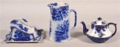 3 VARIOUS PIECES OF FLOW BLUE