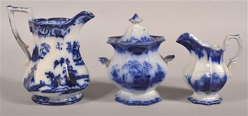 3 VARIOUS PIECES OF FLOW BLUE