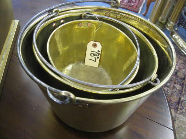 3 Victorian Brass Pails graduated