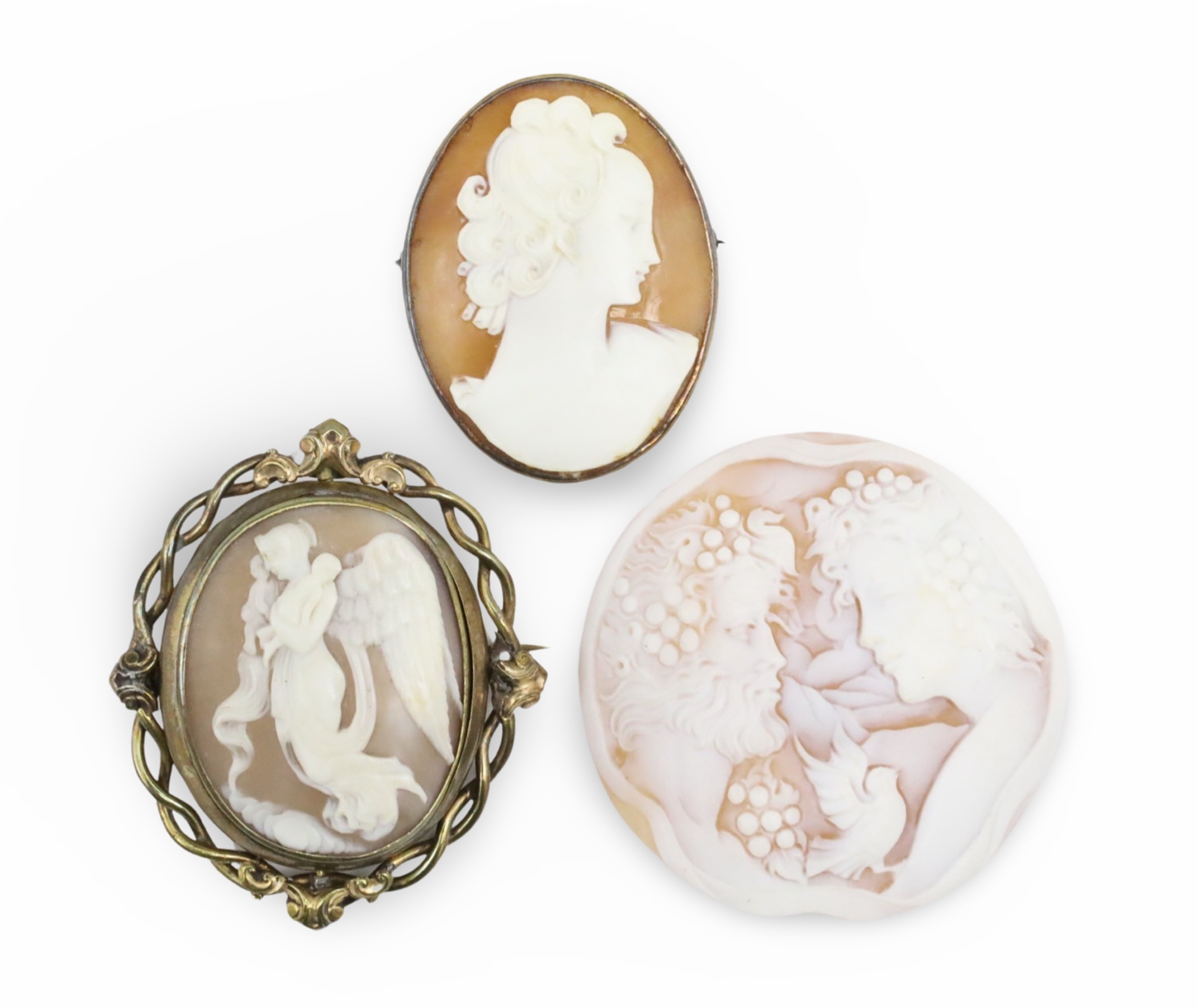 3 VICTORIAN CAMEO BROOCH PINS AND