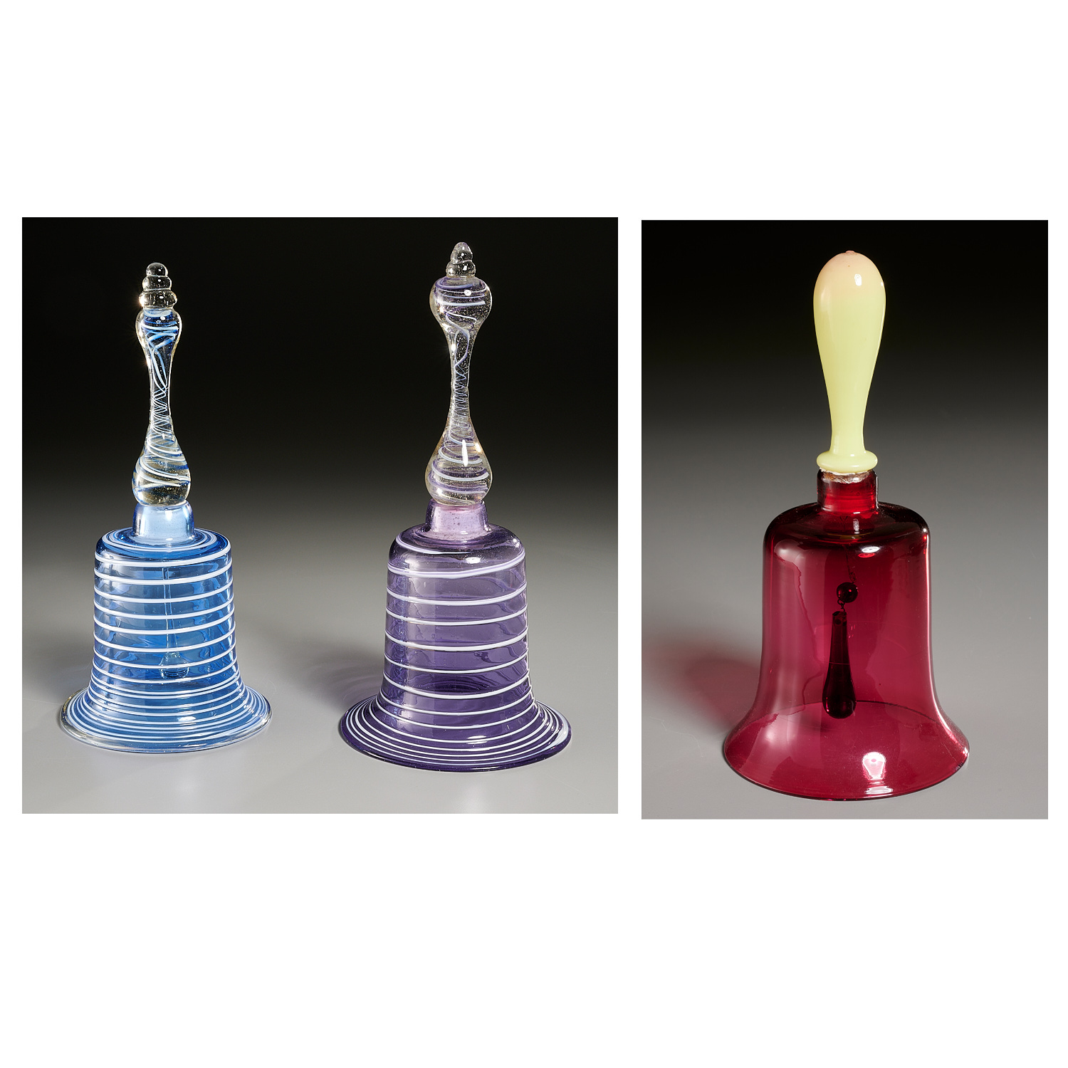 (3) VICTORIAN GLASS WEDDING BELLS