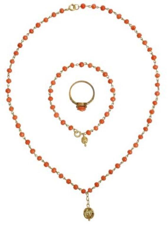 (3) VICTORIAN YELLOW GOLD & CORAL