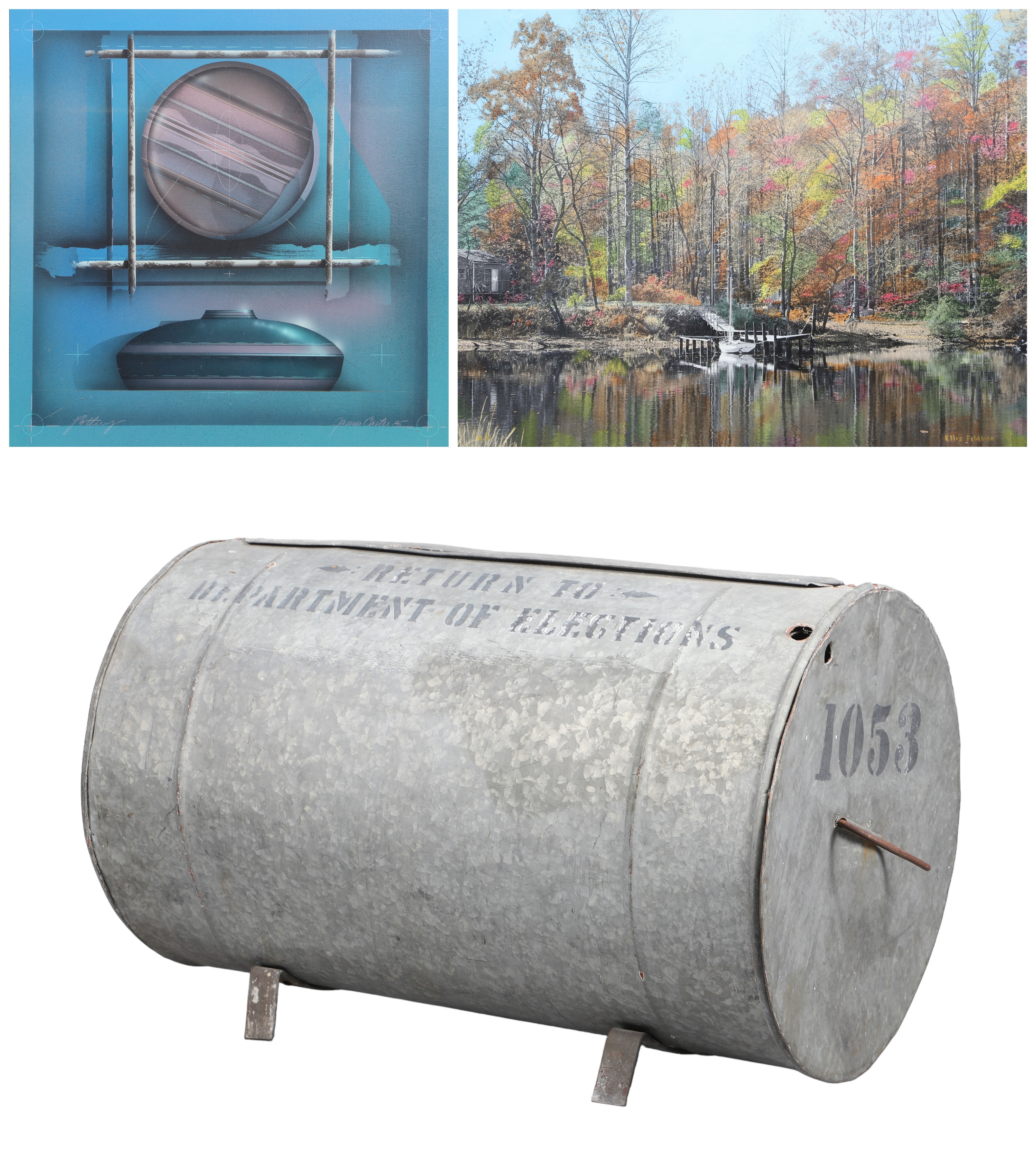 (3) Vintage ballot box & (2)