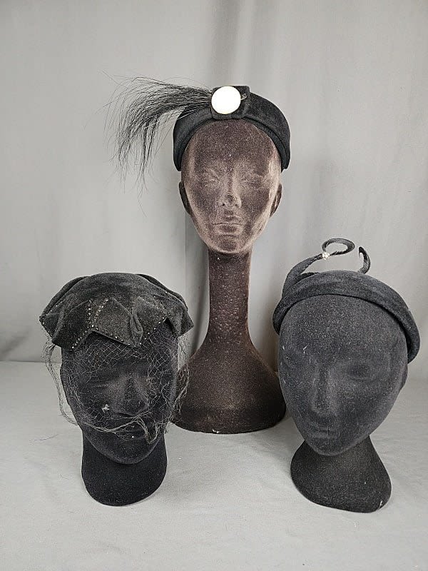 3 vintage black velvet cocktail hat