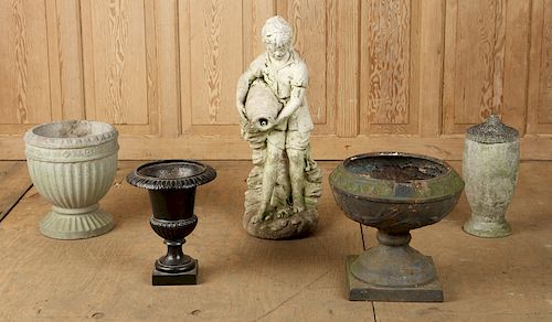 3 VINTAGE CAST STONE & 2 VINTAGE