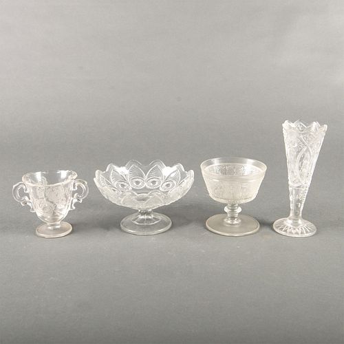 3 VINTAGE CLEAR GLASS PEDESTAL
