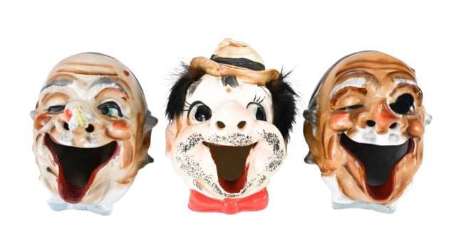 3 VINTAGE CLOWN HAND PAINTED