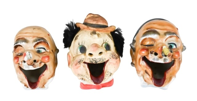3 VINTAGE CLOWN HAND PAINTED
