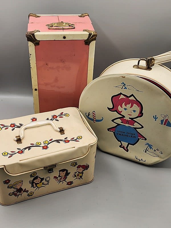 3 Vintage Doll Cases. Pink and