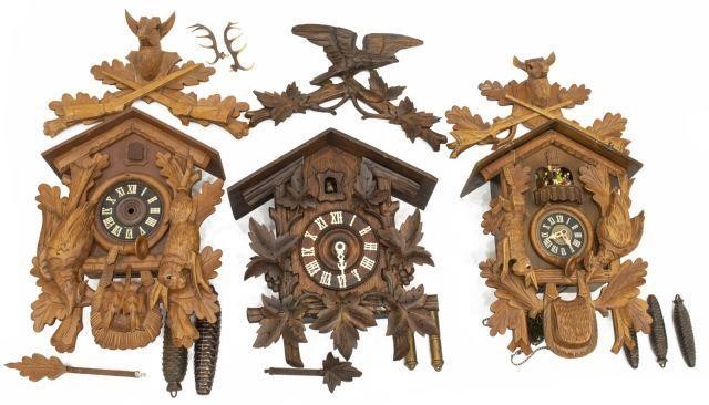 (3) VINTAGE GERMAN CARVED CUCKOO