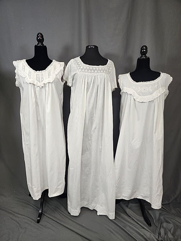 3 Vintage White Cotton Night Gowns,