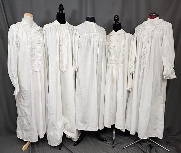 3 Vintage White Cotton Night Gowns,